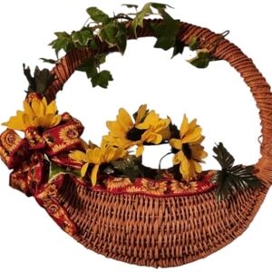 Wicker Wall Basket with Sunflower Accents